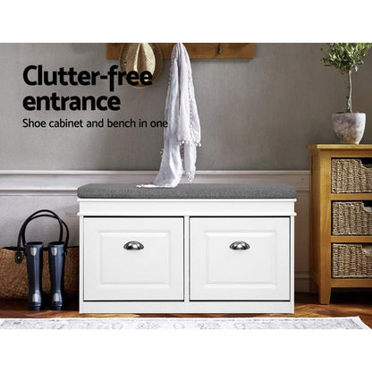 Shoe Rack Cabinet Bench 8 Pairs - White