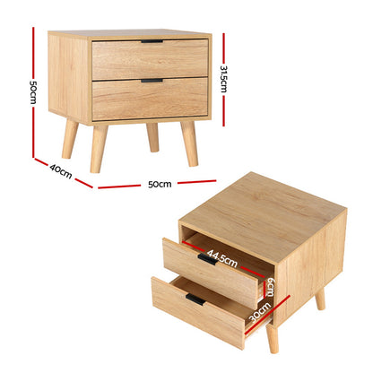 Scandinavian-inspired Bedside Table 2 Drawers - Pine