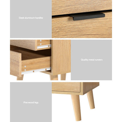 Scandinavian-inspired Bedside Table 2 Drawers - Pine