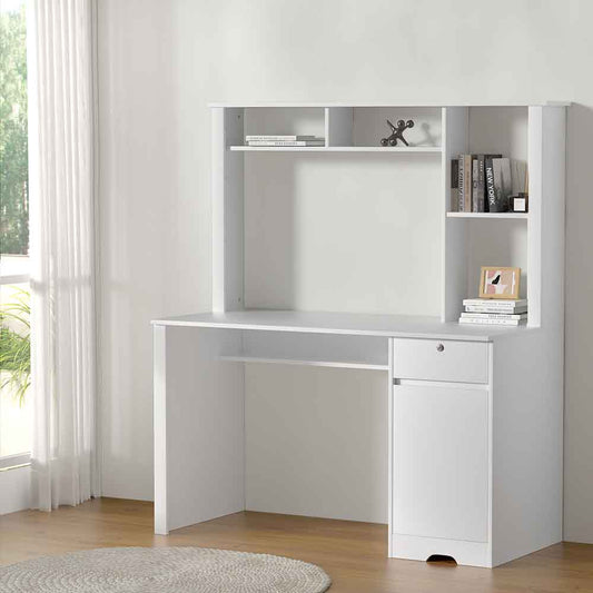 Computer Desk Office Study Desks Table Drawer Bookshelf Cabinet - White