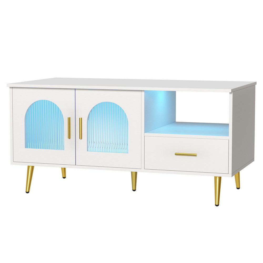 LED Coffee Table Shelf Drawer Storage - White