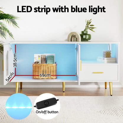 LED Coffee Table Shelf Drawer Storage - White