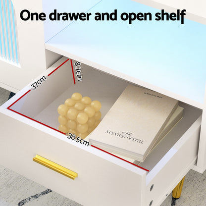 LED Coffee Table Shelf Drawer Storage - White