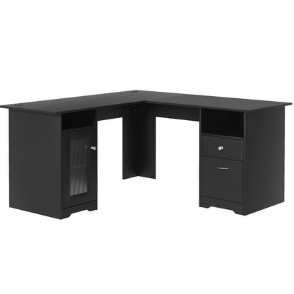 Computer Desk Home Office L-shaped Corner Table with Storage - Black