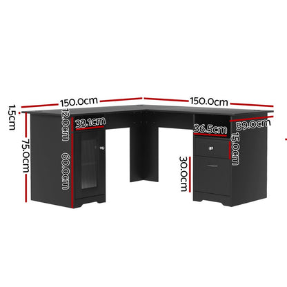 Computer Desk Home Office L-shaped Corner Table with Storage - Black