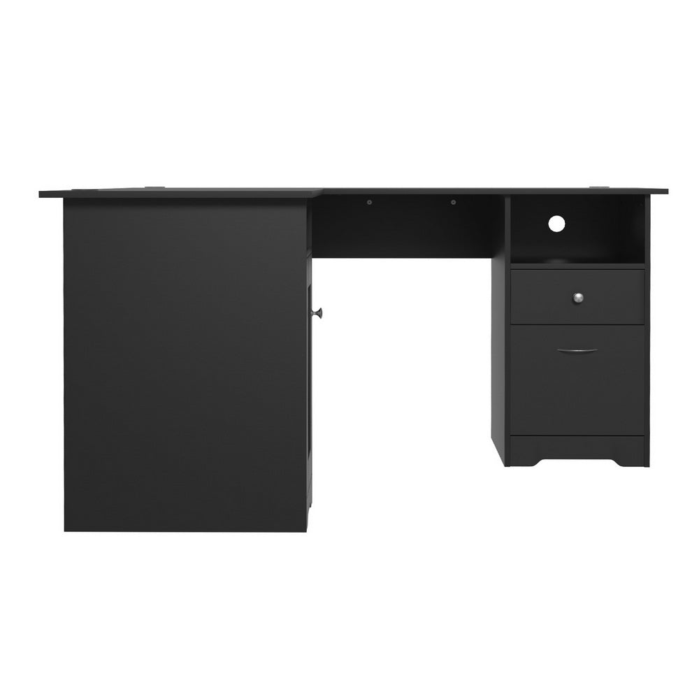 Computer Desk Home Office L-shaped Corner Table with Storage - Black