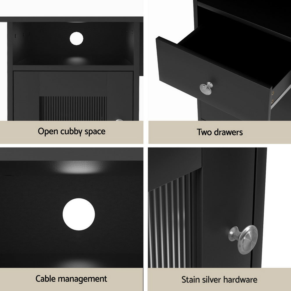 Computer Desk Home Office L-shaped Corner Table with Storage - Black