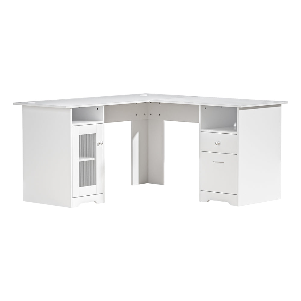 Computer Desk Shelf Cabinet L-Shape 150CM - White