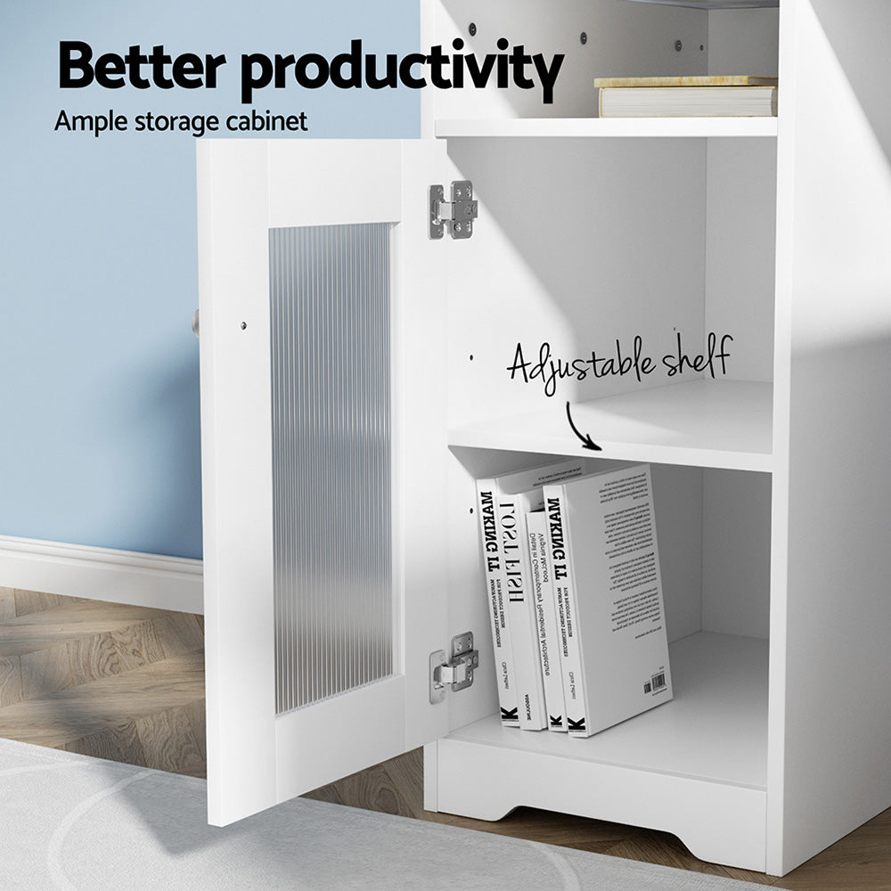 Computer Desk Shelf Cabinet L-Shape 150CM - White