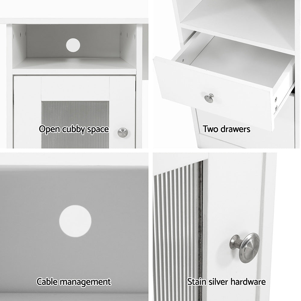 Computer Desk Shelf Cabinet L-Shape 150CM - White