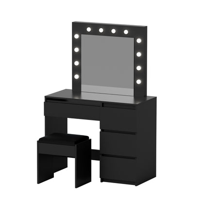 Dressing Table Set Stool 12 LED Bulbs - Black