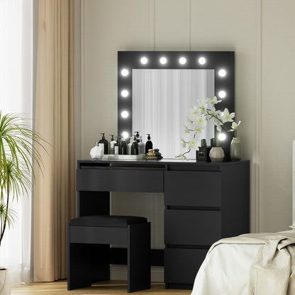 Dressing Table Set Stool 12 LED Bulbs - Black