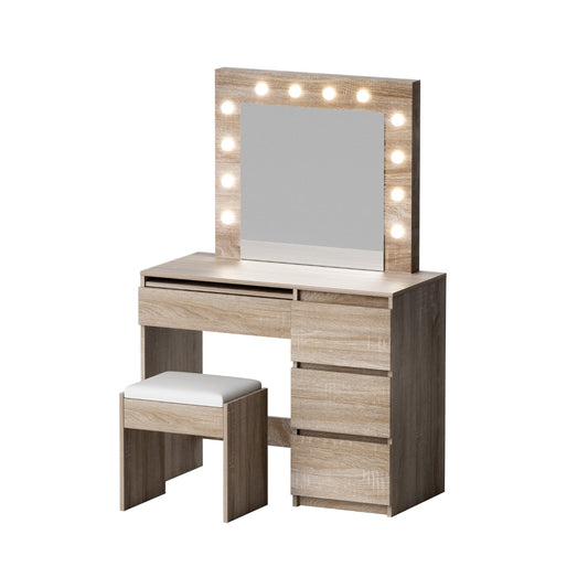 Dressing Table Set Stool 12 LED Bulbs - Wood
