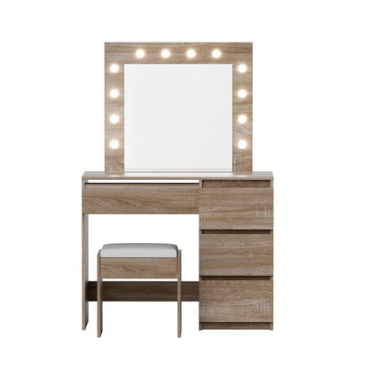 Dressing Table Set Stool 12 LED Bulbs - Wood