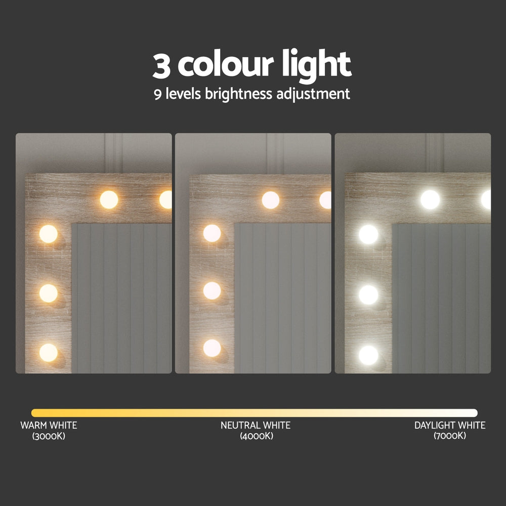 Dressing Table Set Stool 12 LED Bulbs - Wood