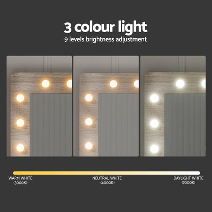 Dressing Table Set Stool 12 LED Bulbs - Wood