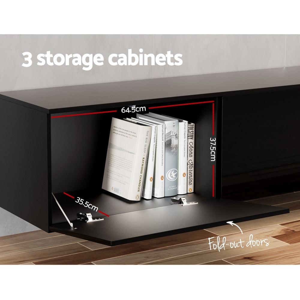 Hugo Floating Entertainment Unit 3 Cabinets 200CM - High Glossy Black