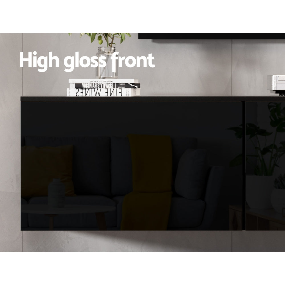Hugo Floating Entertainment Unit 3 Cabinets 200CM - High Glossy Black