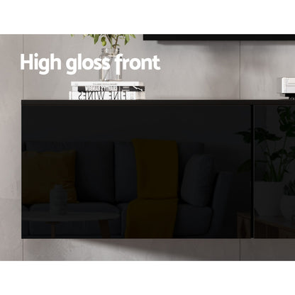 Hugo Floating Entertainment Unit 3 Cabinets 200CM - High Glossy Black