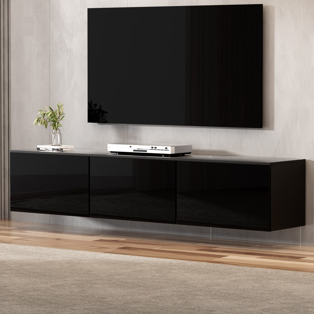 Hugo Floating Entertainment Unit 3 Cabinets 200CM - High Glossy Black