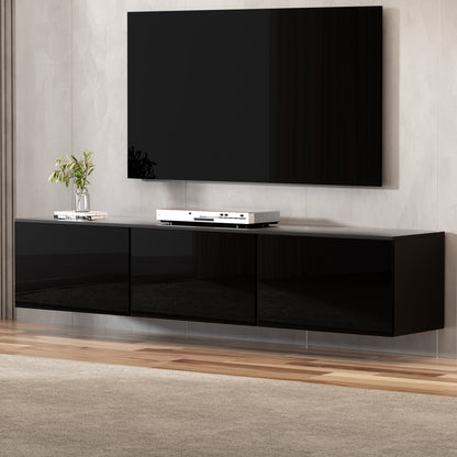 Hugo Floating Entertainment Unit 3 Cabinets 200CM - High Glossy Black