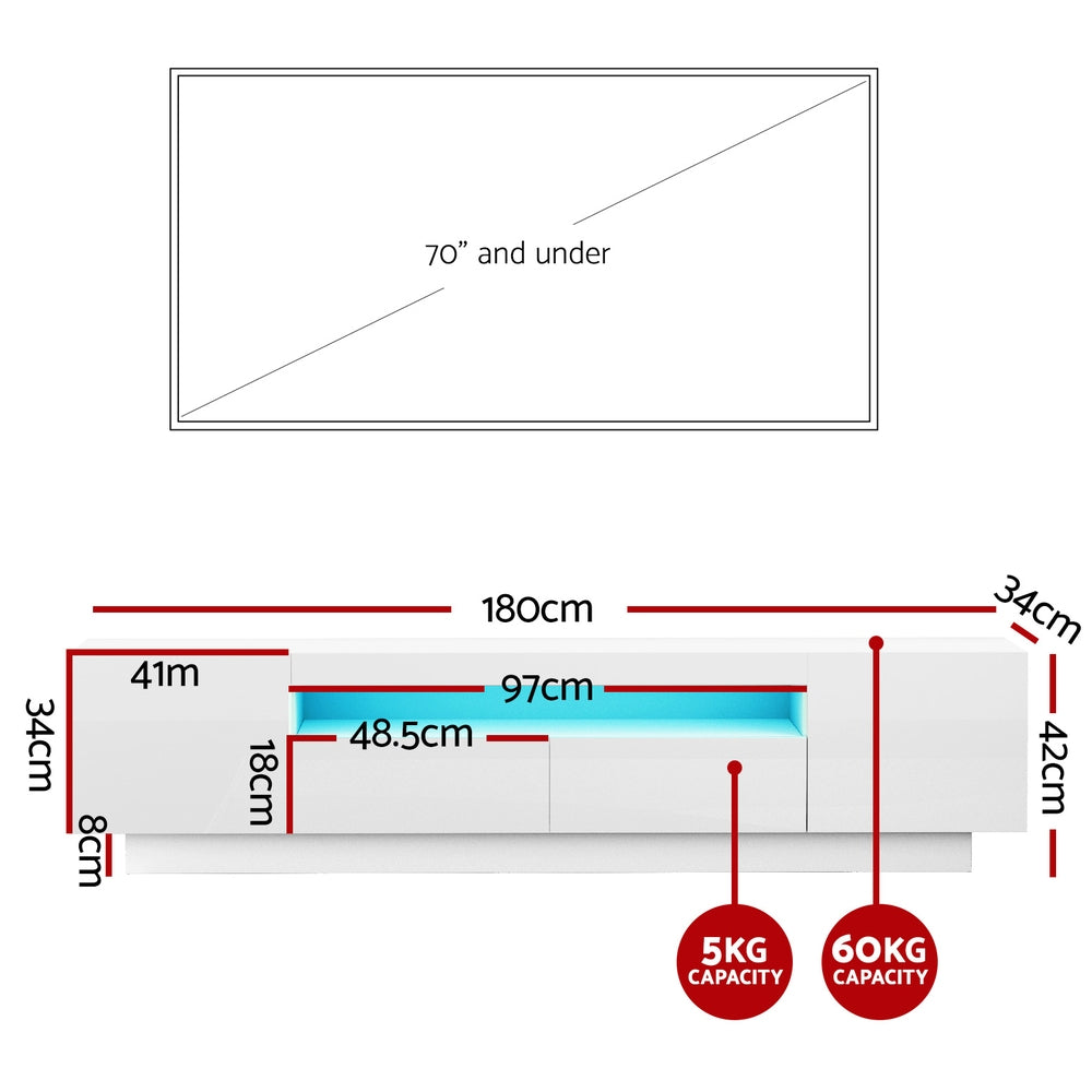 LED TV Unit Entertainment Unit Storage Drawer 180cm - White