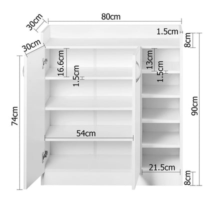 Clair Shoe Rack Cabinet 21 Pairs Adjustable Shelves - White
