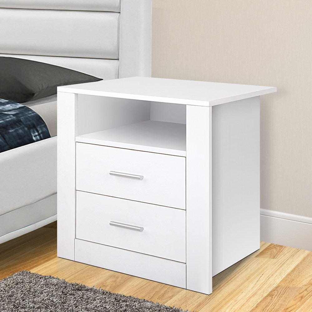 Tara Bedside Table 2 Drawers with Shelf - White