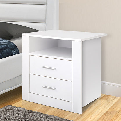 Tara Bedside Table 2 Drawers with Shelf - White