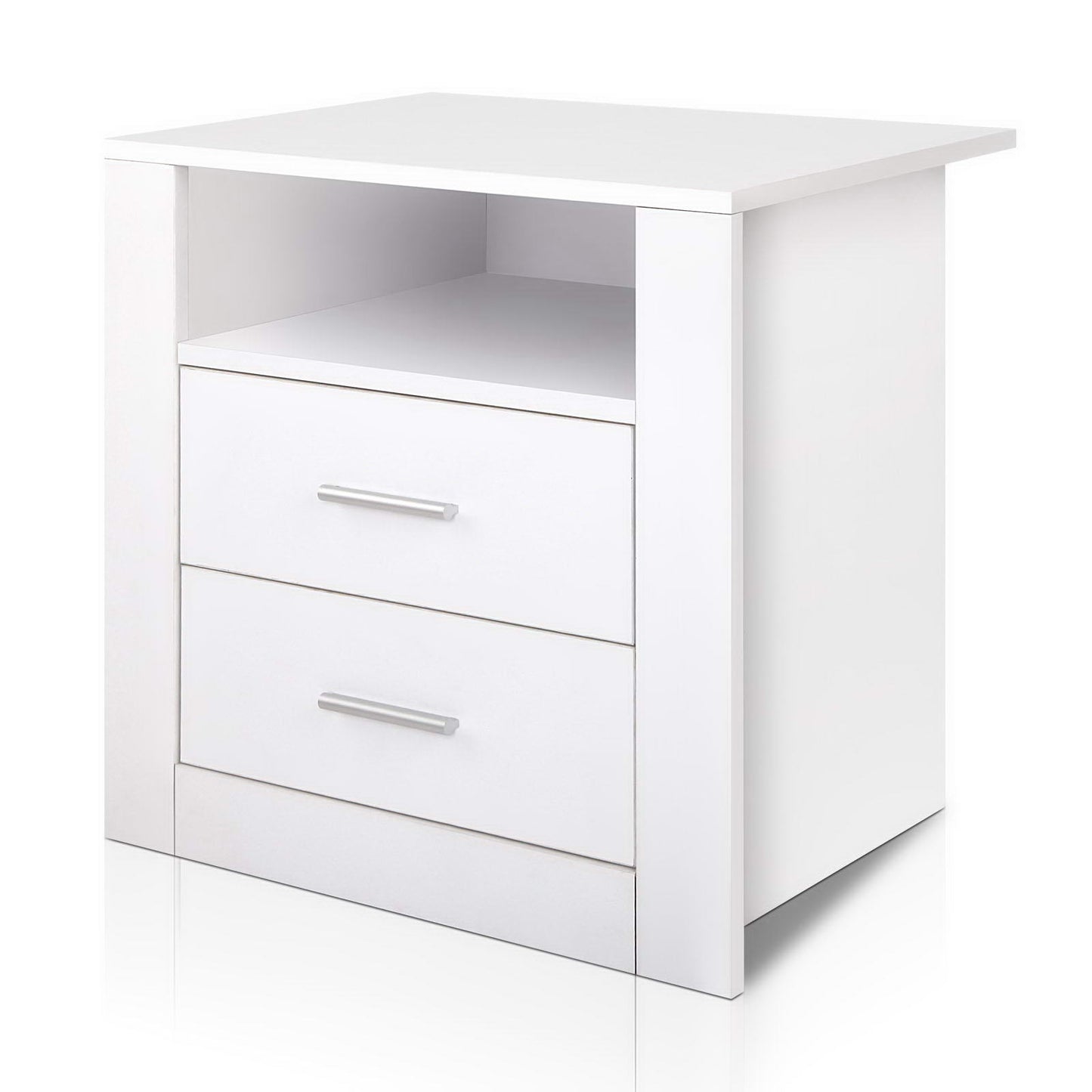 Tara Bedside Table 2 Drawers with Shelf - White