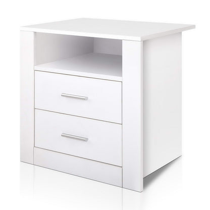 Tara Bedside Table 2 Drawers with Shelf - White
