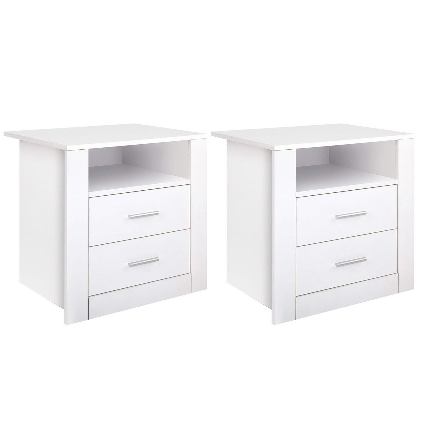 Set of 2 Tara Bedside Table 2 Drawers with Shelf - White