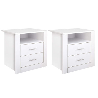 Set of 2 Tara Bedside Table 2 Drawers with Shelf - White