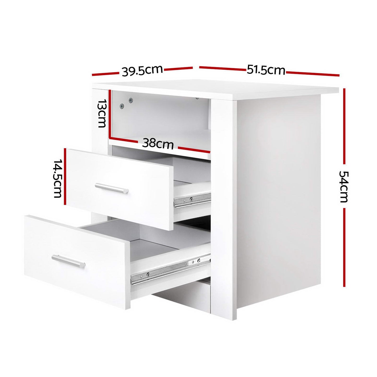 Set of 2 Tara Bedside Table 2 Drawers with Shelf - White