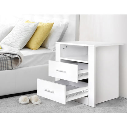 Set of 2 Tara Bedside Table 2 Drawers with Shelf - White