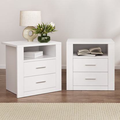 Set of 2 Tara Bedside Table 2 Drawers with Shelf - White