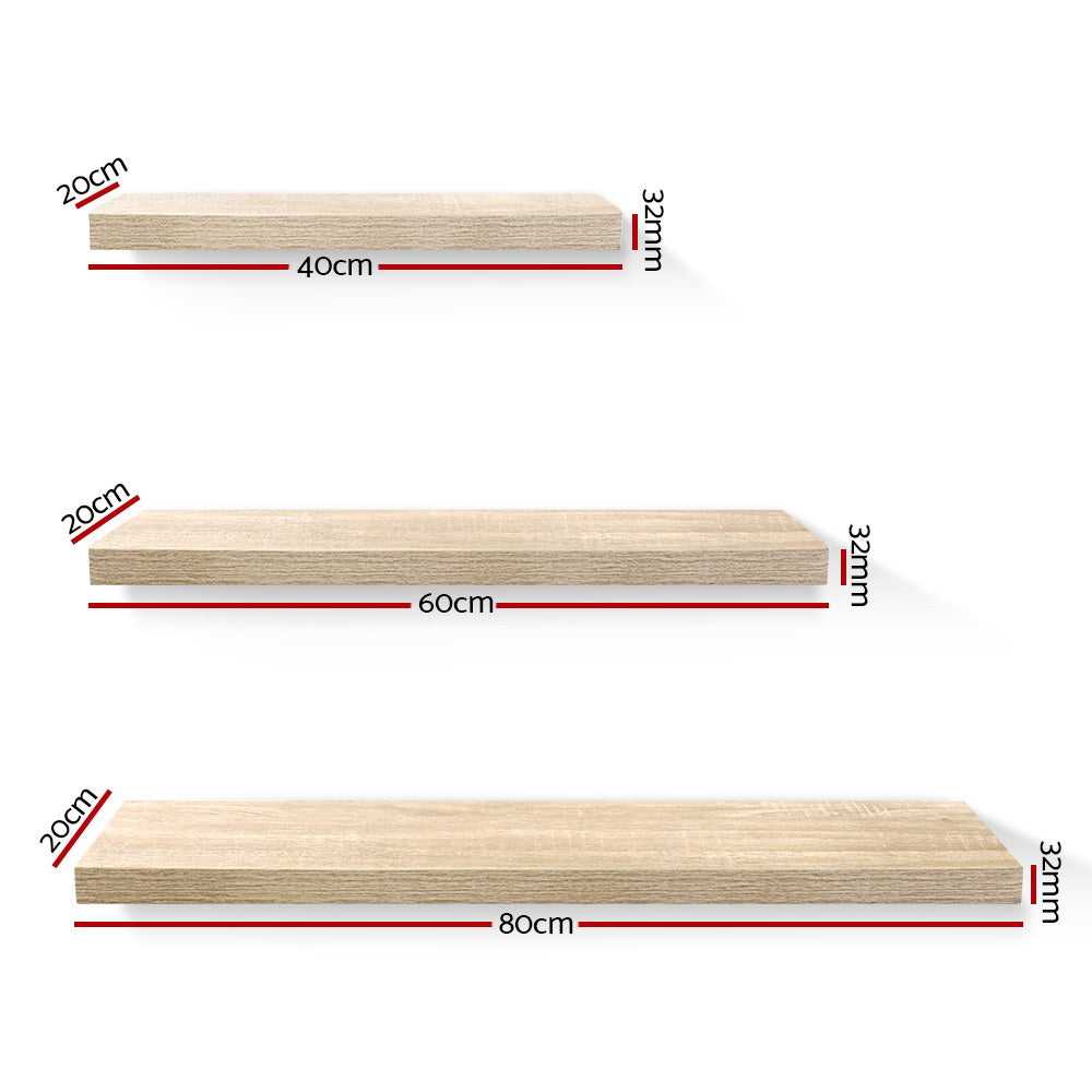 Floating Wall Shelf Set of 3 - Oak