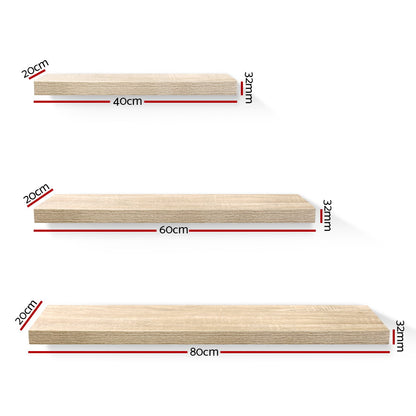 Floating Wall Shelf Set of 3 - Oak