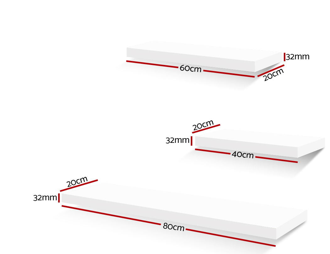 Set of 3 Floating Wall Shelf - White
