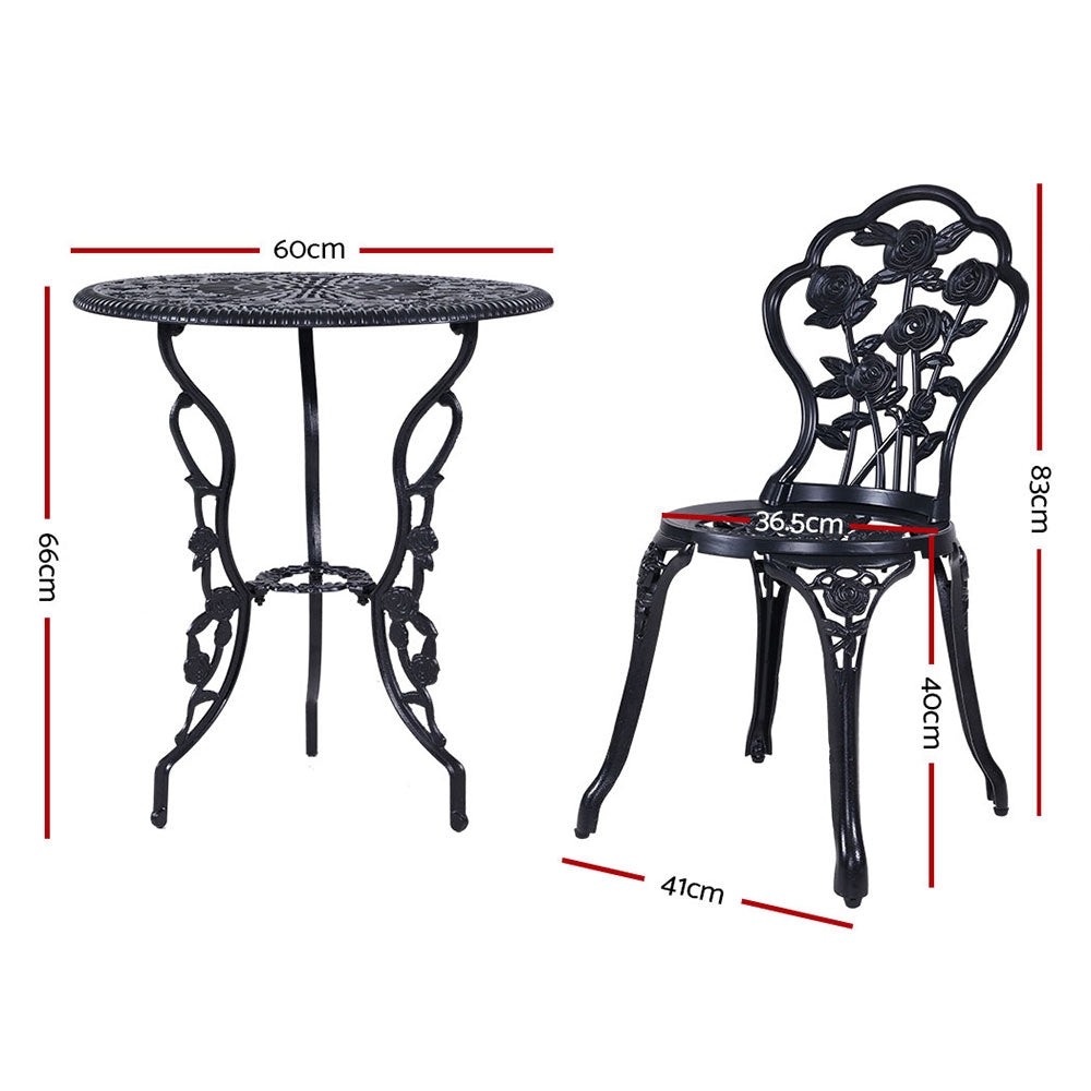 3 Piece Outdoor Cast Aluminum Bistro Set - Rose Black