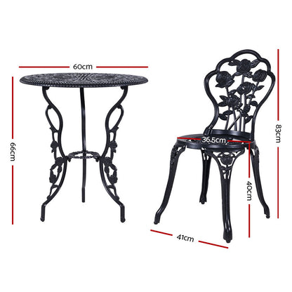 3 Piece Outdoor Cast Aluminum Bistro Set - Rose Black