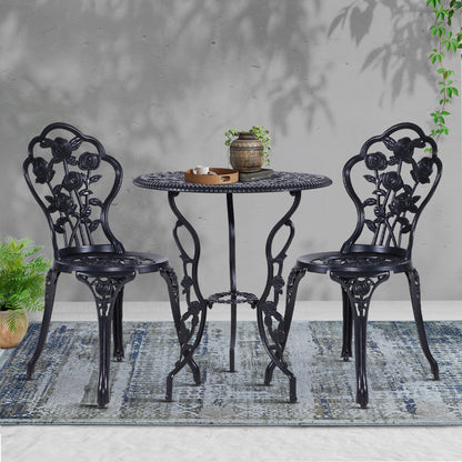 3 Piece Outdoor Cast Aluminum Bistro Set - Rose Black