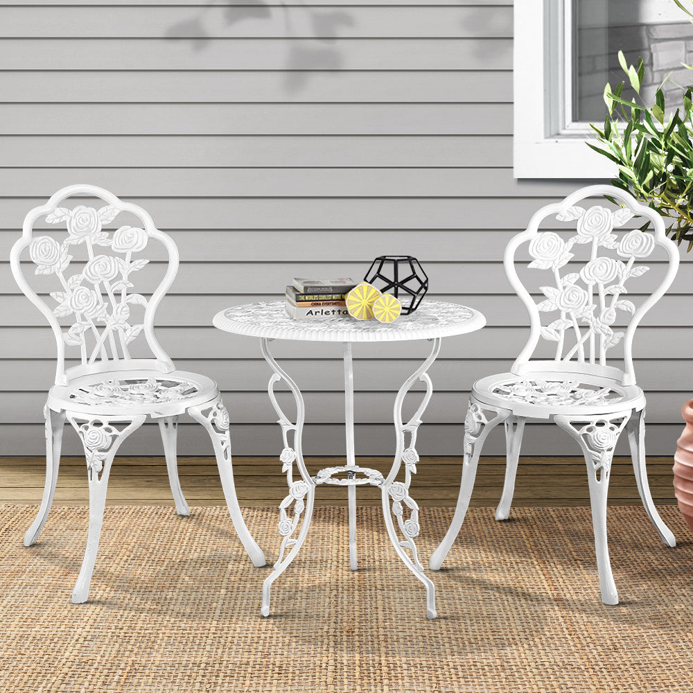 3 Piece Outdoor Cast Aluminum Bistro Set - Rose White