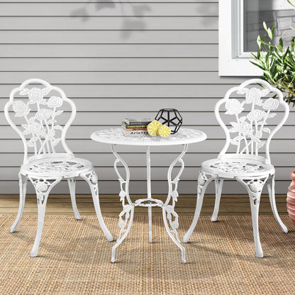 3 Piece Outdoor Cast Aluminum Bistro Set - Rose White