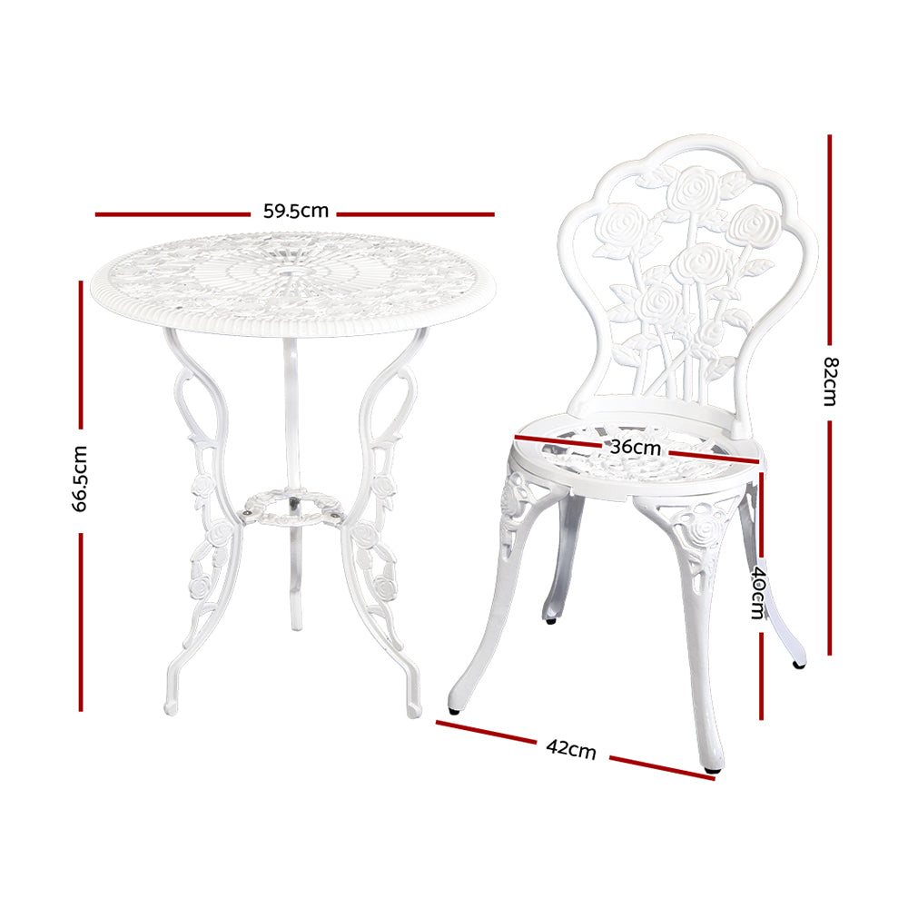 3 Piece Outdoor Cast Aluminum Bistro Set - Rose White