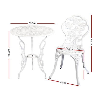 3 Piece Outdoor Cast Aluminum Bistro Set - Rose White
