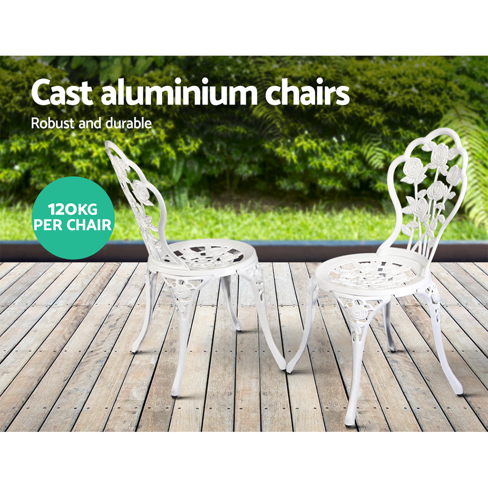 3 Piece Outdoor Cast Aluminum Bistro Set - Rose White