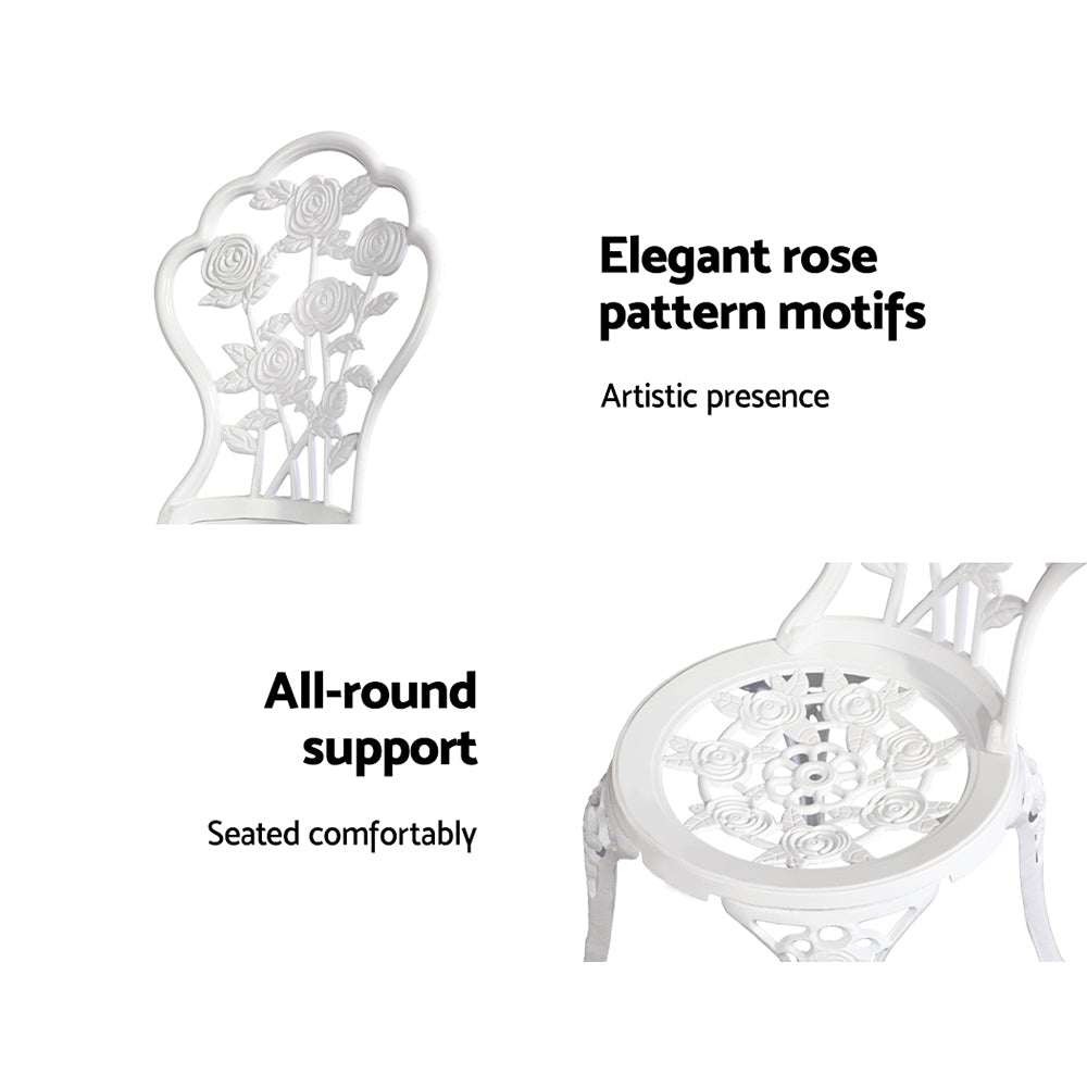 3 Piece Outdoor Cast Aluminum Bistro Set - Rose White