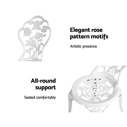 3 Piece Outdoor Cast Aluminum Bistro Set - Rose White