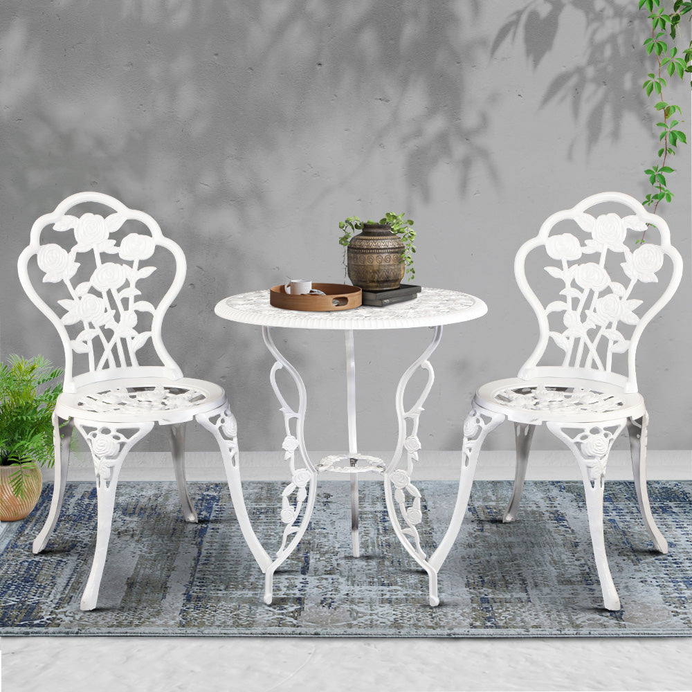 3 Piece Outdoor Cast Aluminum Bistro Set - Rose White
